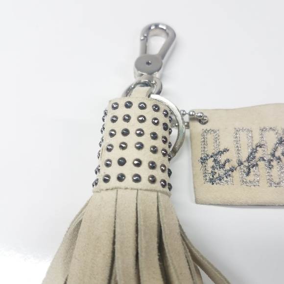 Beige Suede Fringe Studded Keychain Clip - Picture 3 of 7